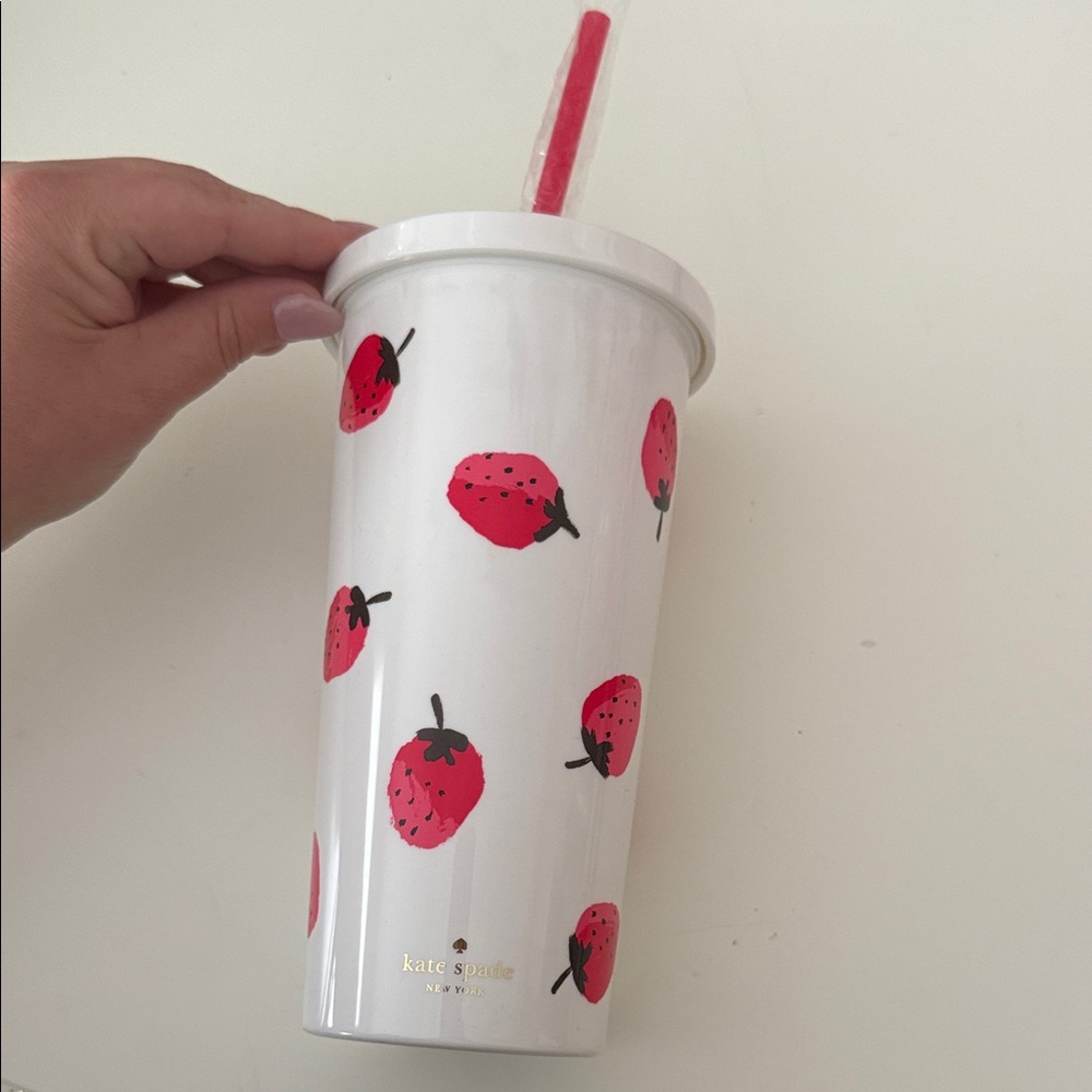 NET Kate Spade White and Red Strawberry Tumbler